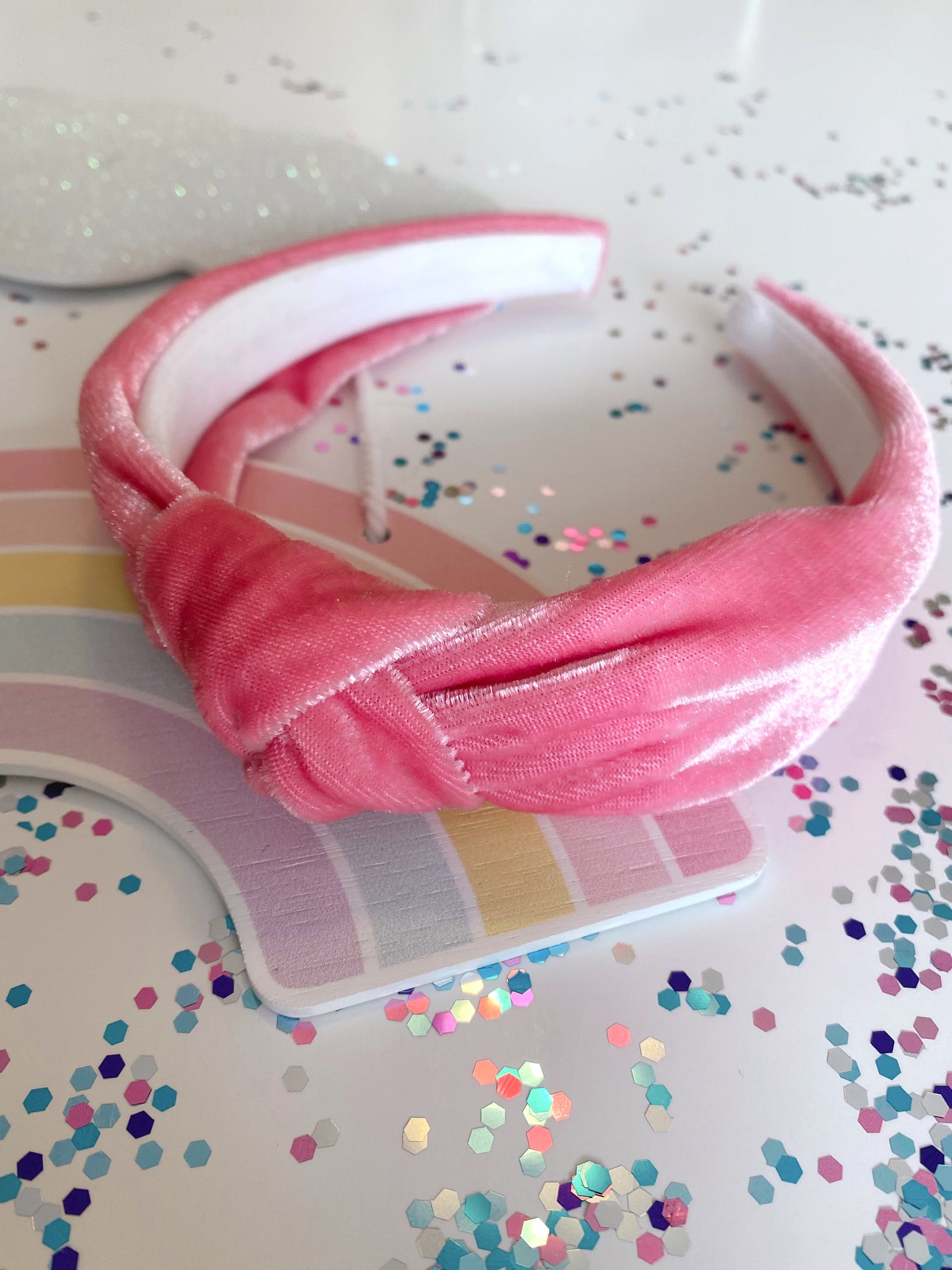 Bright pink velvet headband