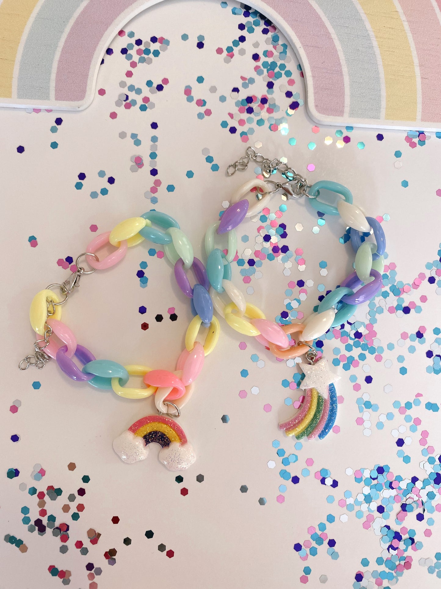 Rainbow chain link charm bracelets