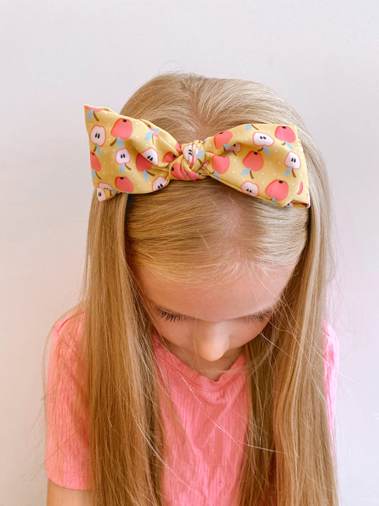 Apple print headband with bow