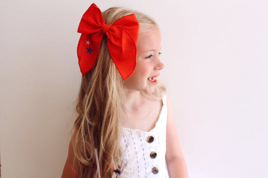 Embroidered extra large patriotic bow