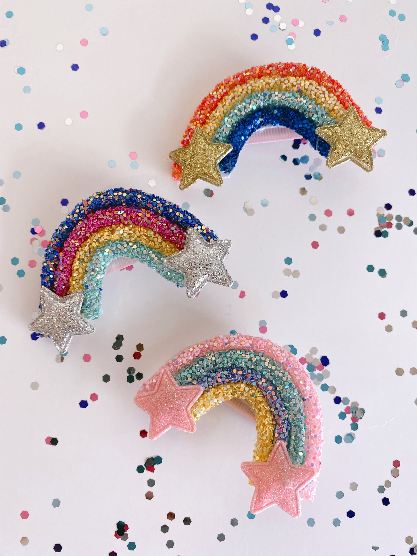 Glitter rainbow hair clips