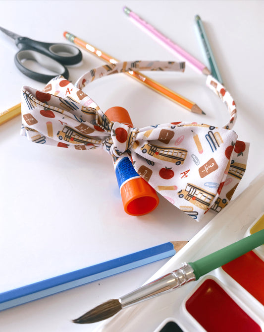 Back to school print headband with bow