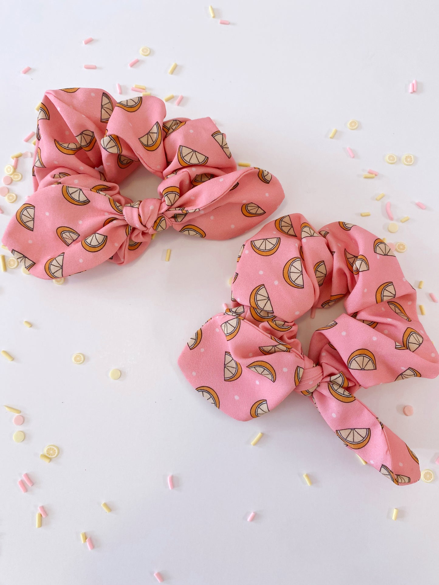 Pink lemonade tied scrunchy