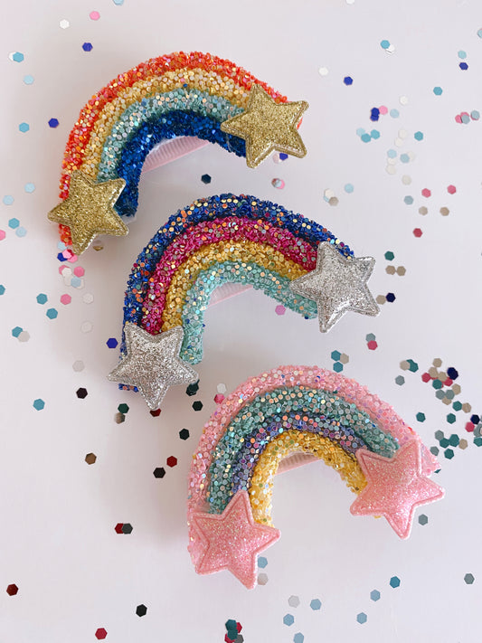 Glitter rainbow hair clips