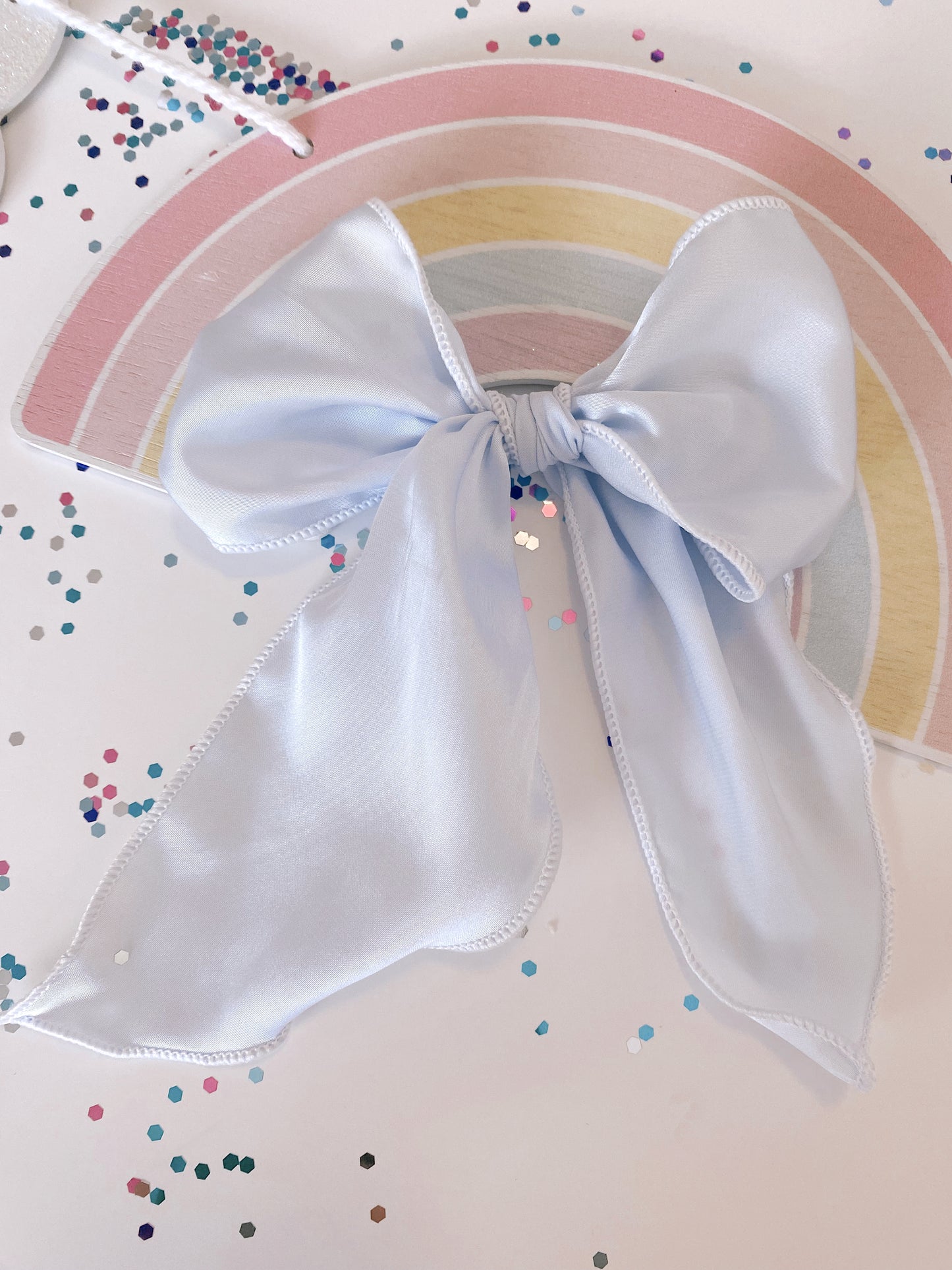 Extra large soft blue silk bow