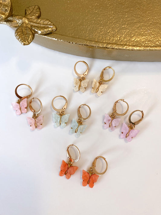 Dainty Butterfly huggie earrings multiple colors