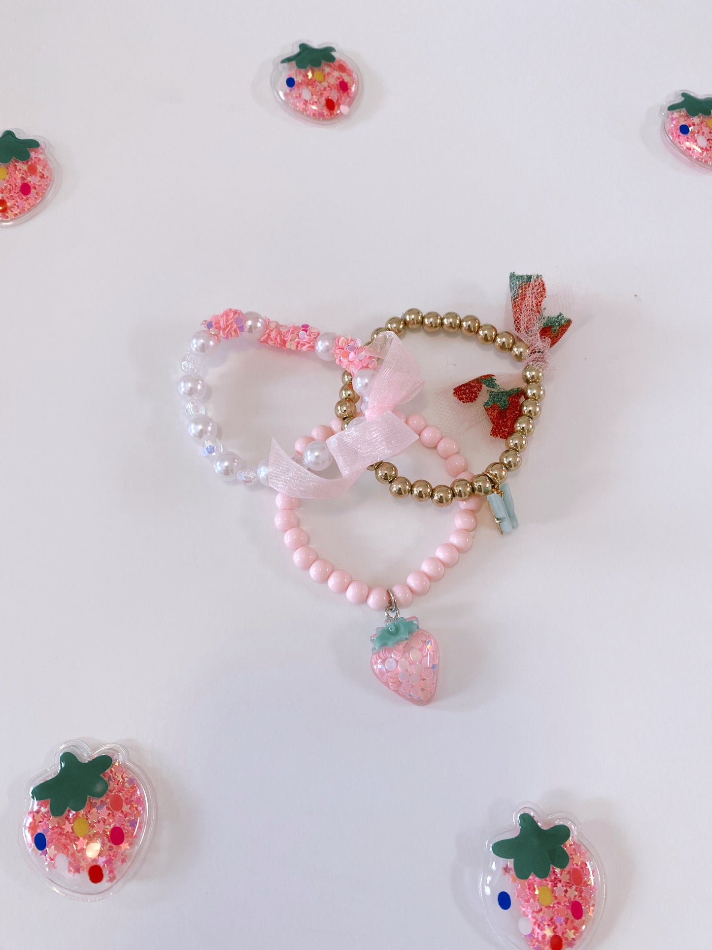 Strawberry bracelet stack