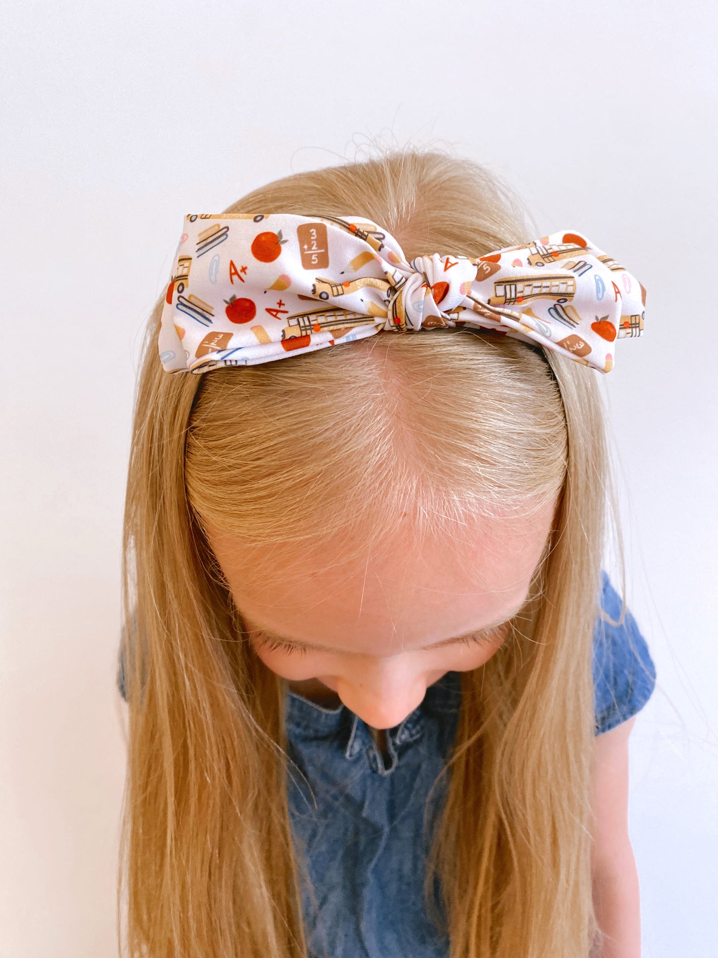 Back to school print headband with bow