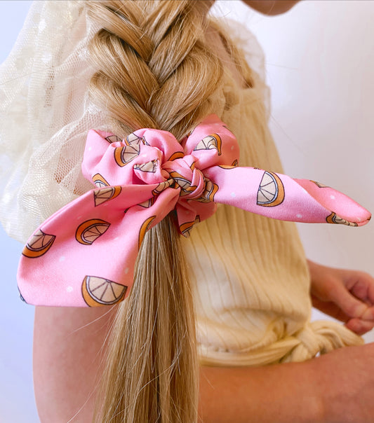 Pink lemonade tied scrunchy