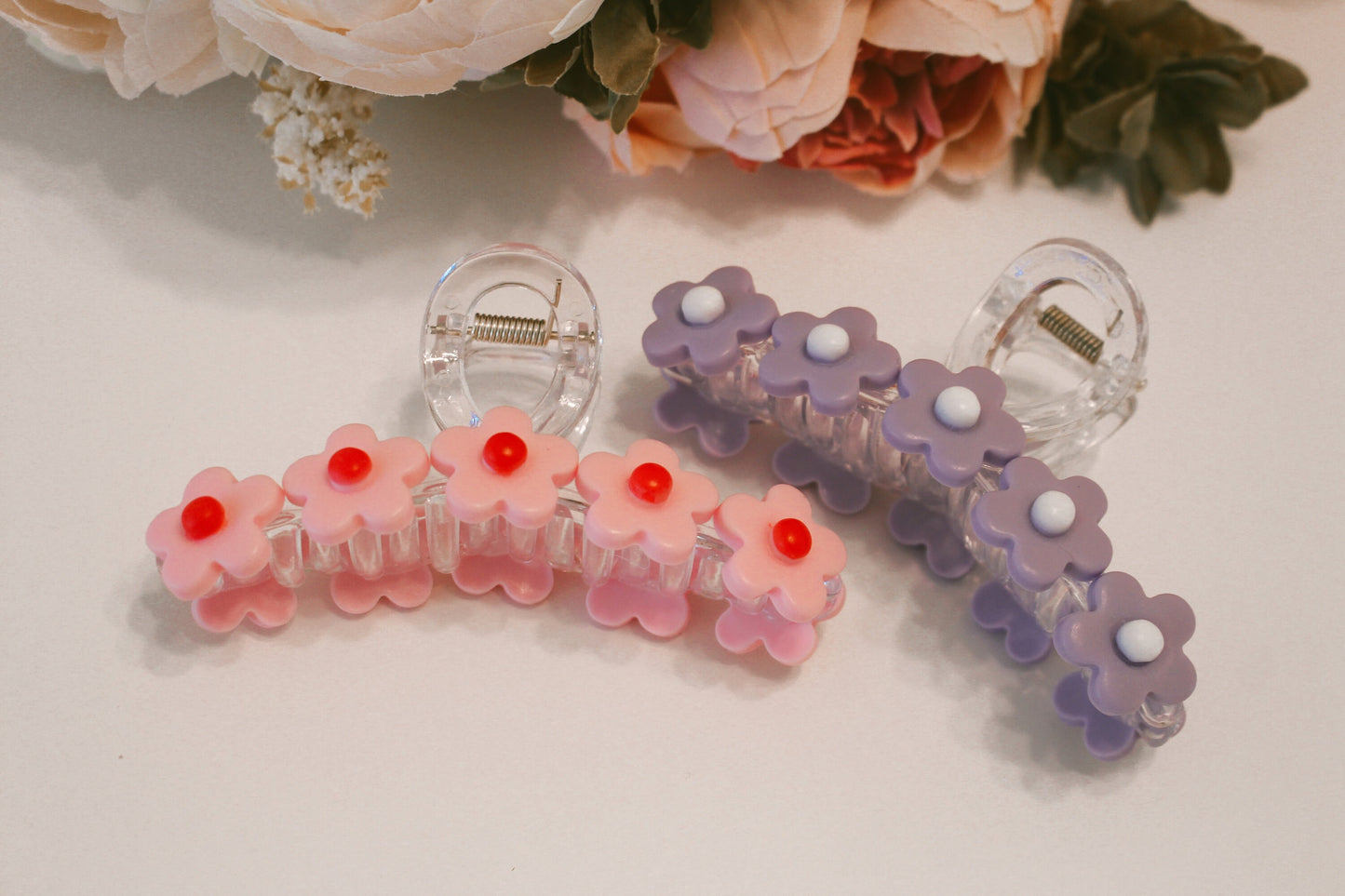 Purple flower power claw clip