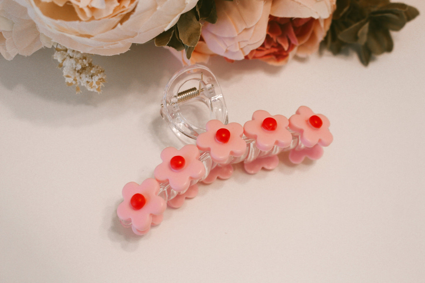 Pink flower power claw clip