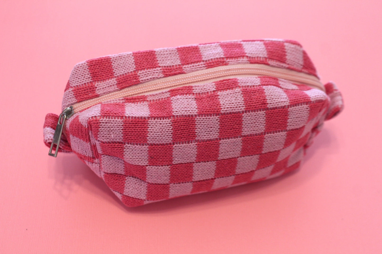 knitted checkered pouches