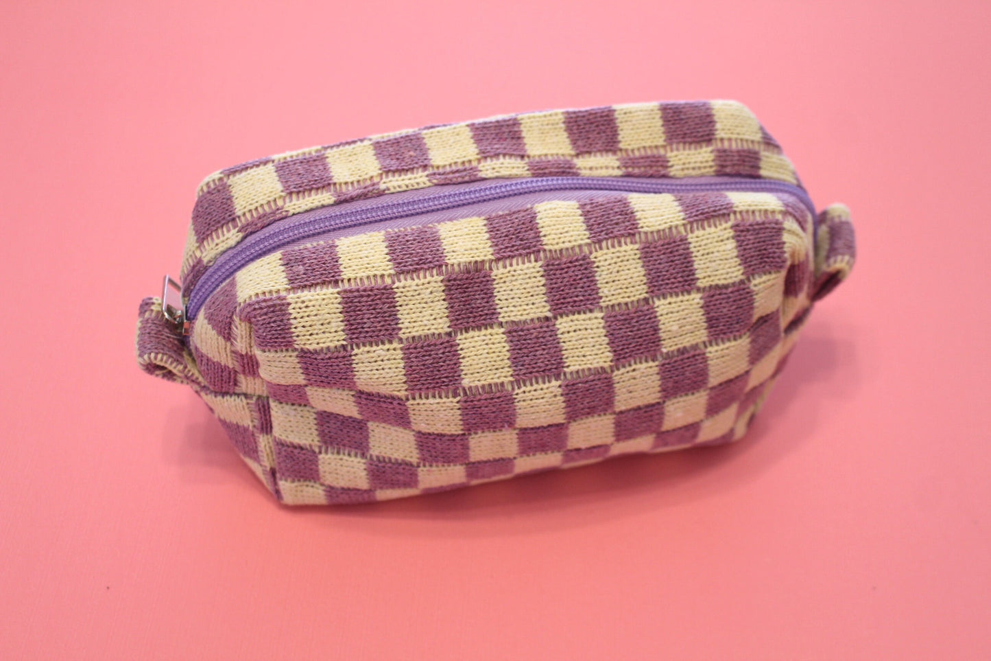 knitted checkered pouches