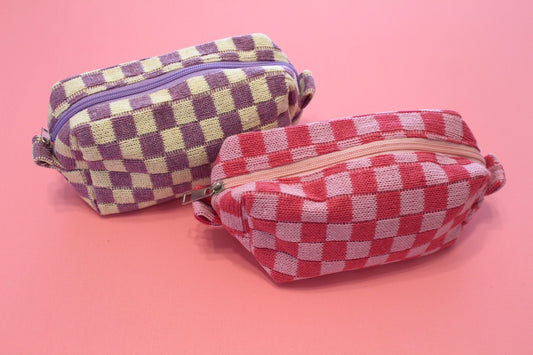 knitted checkered pouches