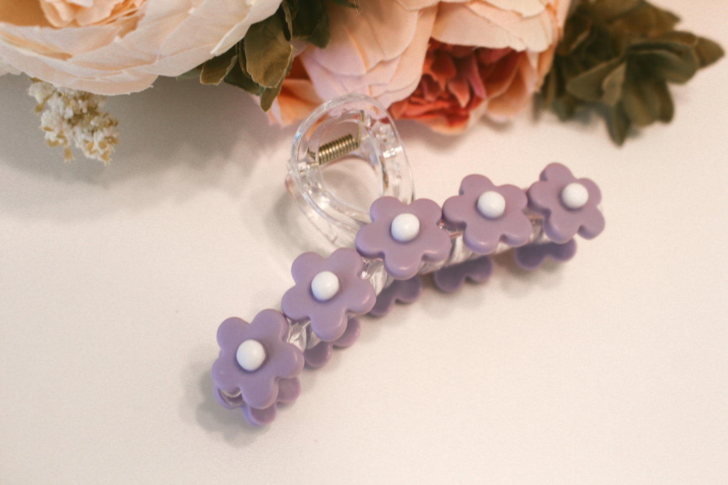 Purple flower power claw clip