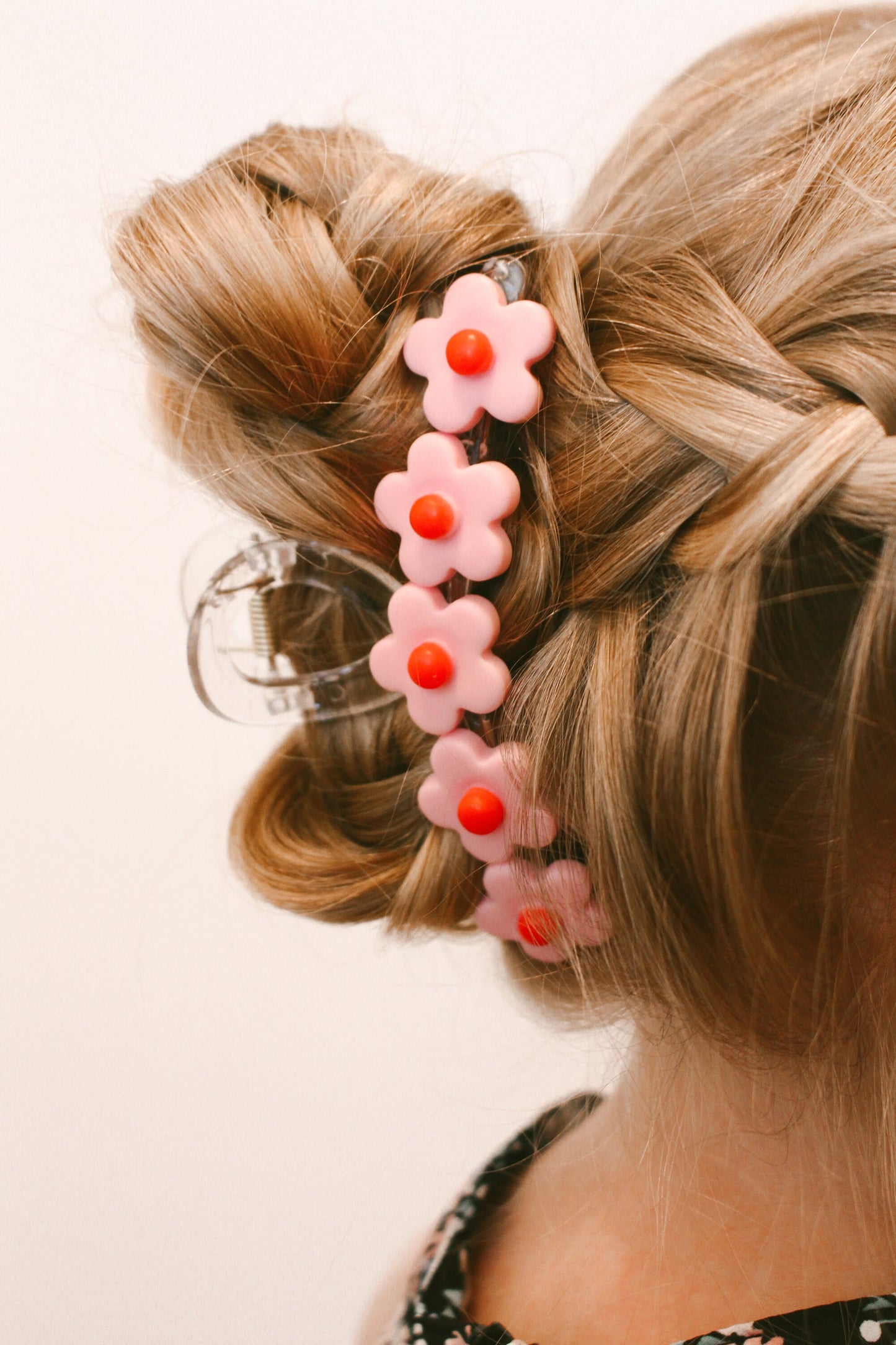 Pink flower power claw clip